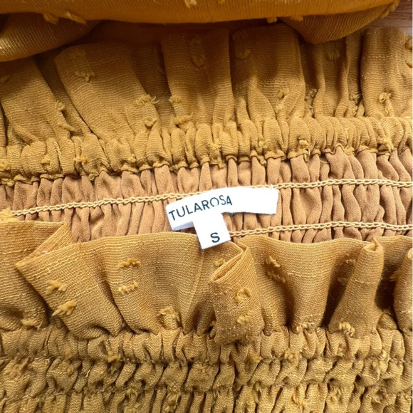 TULAROSA | NWOT SMOCKED CROP TOP BALLOON SLEEVES RUFFLE NECK SAFFRON | SMALL - Picture 9 of 9
